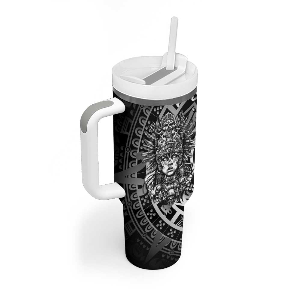 Mexico Aztec Warrior Goddess Tumbler With Handle Aztec Skull Tribal Calender Silver Spirit - Wonder Print Shop