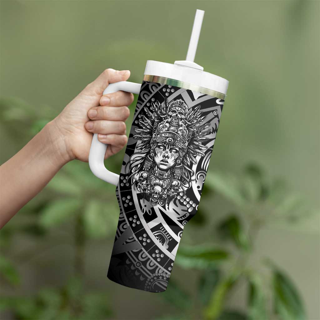 Mexico Aztec Warrior Goddess Tumbler With Handle Aztec Skull Tribal Calender Silver Spirit - Wonder Print Shop