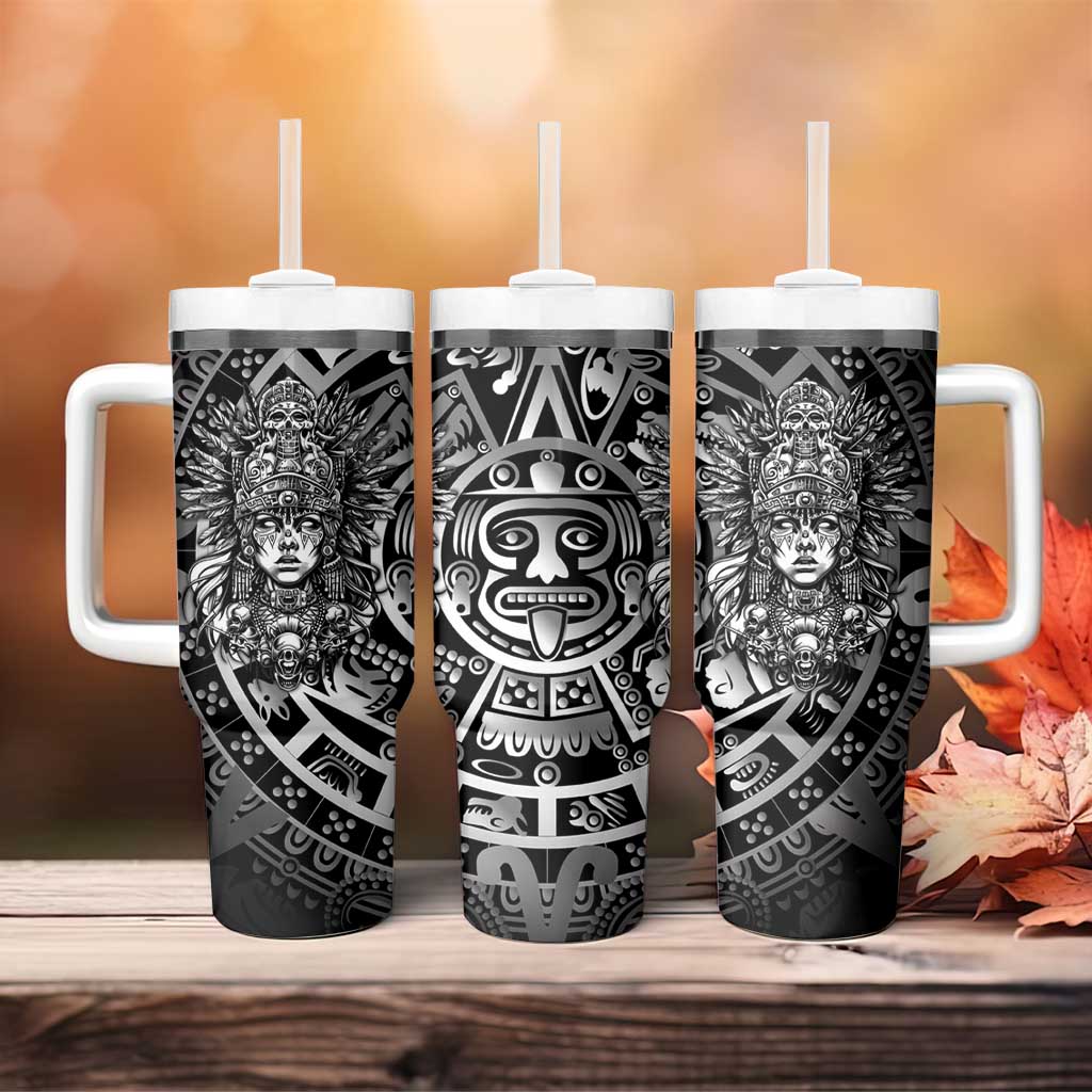 Mexico Aztec Warrior Goddess Tumbler With Handle Aztec Skull Tribal Calender Silver Spirit - Wonder Print Shop