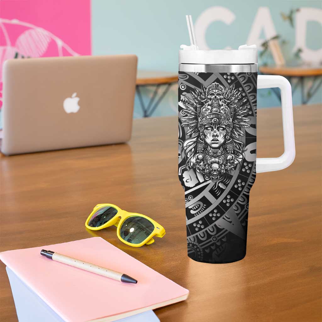 Mexico Aztec Warrior Goddess Tumbler With Handle Aztec Skull Tribal Calender Silver Spirit - Wonder Print Shop