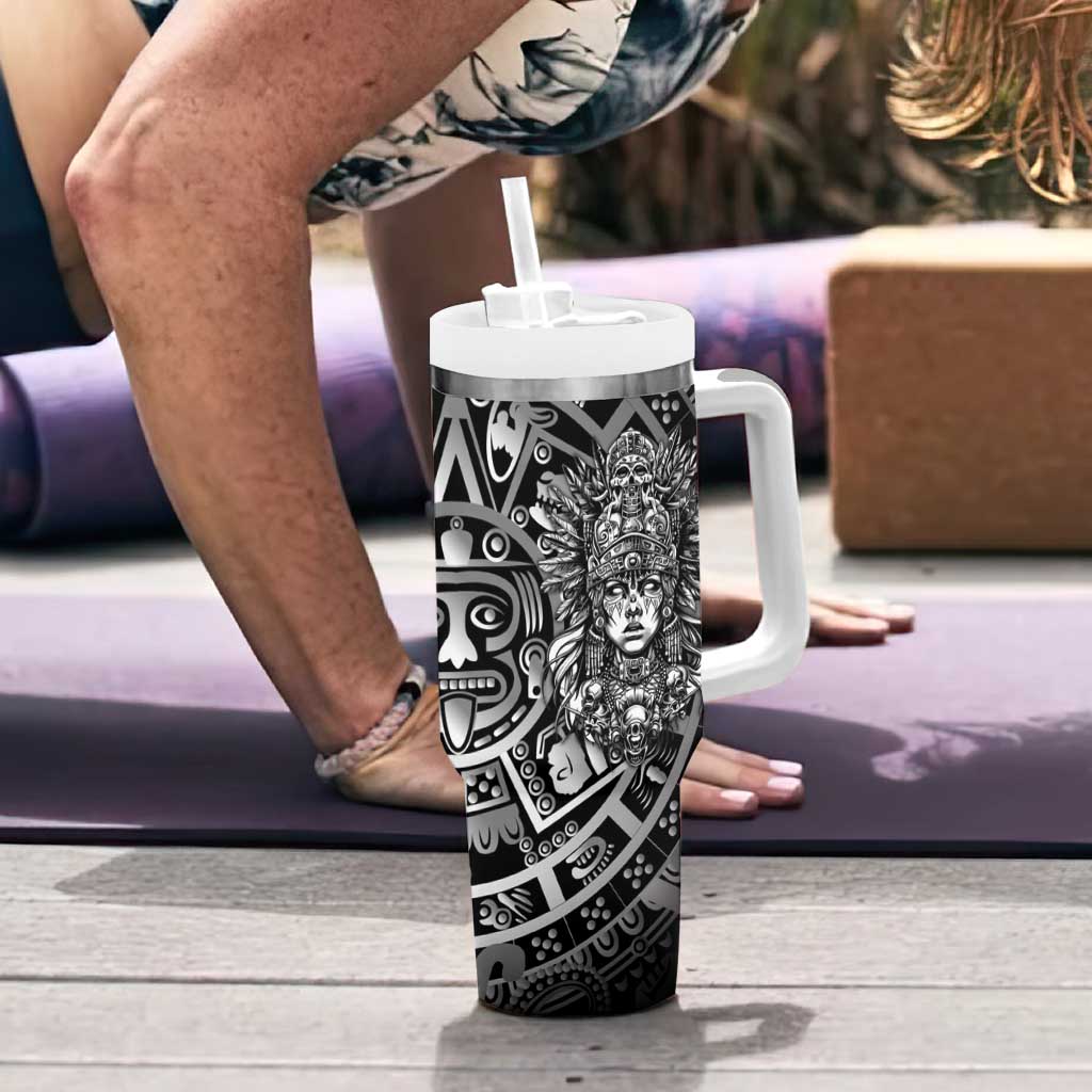Mexico Aztec Warrior Goddess Tumbler With Handle Aztec Skull Tribal Calender Silver Spirit - Wonder Print Shop