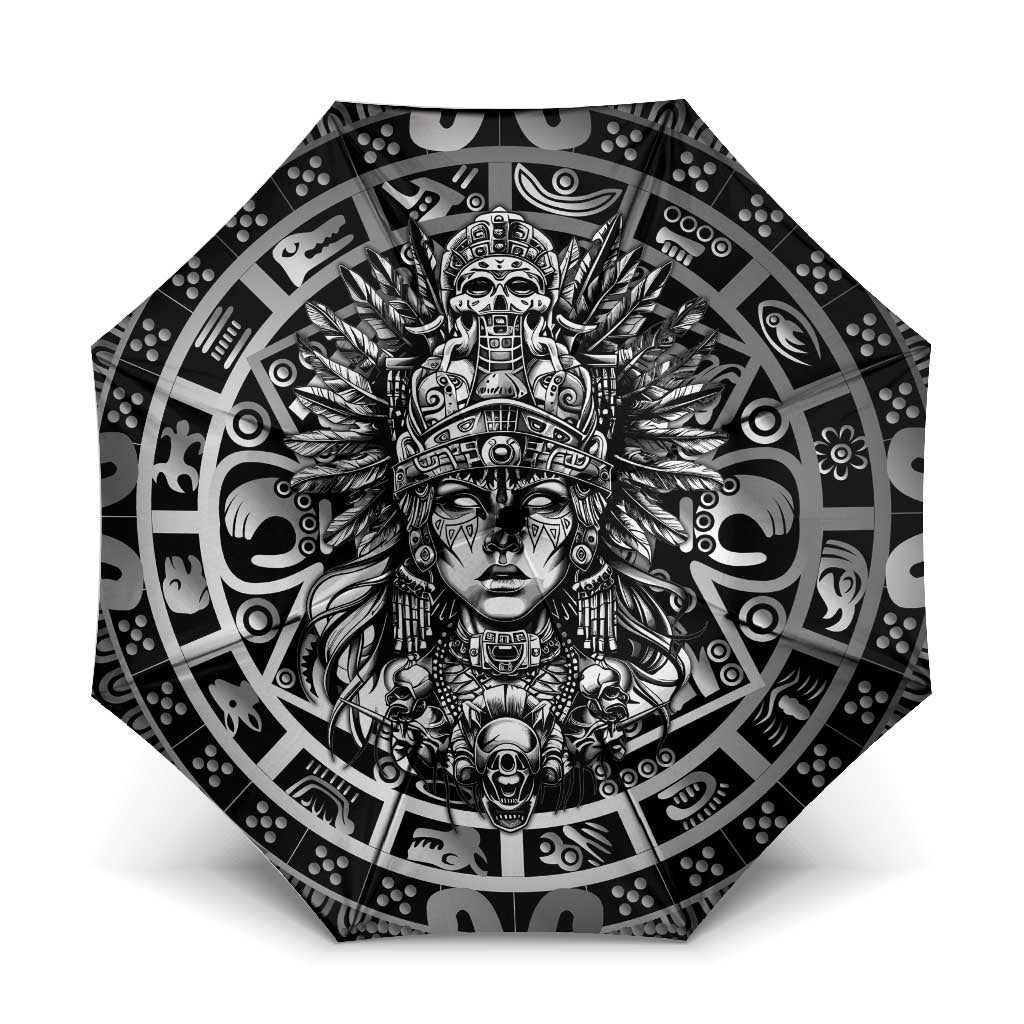 Mexico Aztec Warrior Goddess Umbrella Aztec Skull Tribal Calender Silver Spirit - Wonder Print Shop