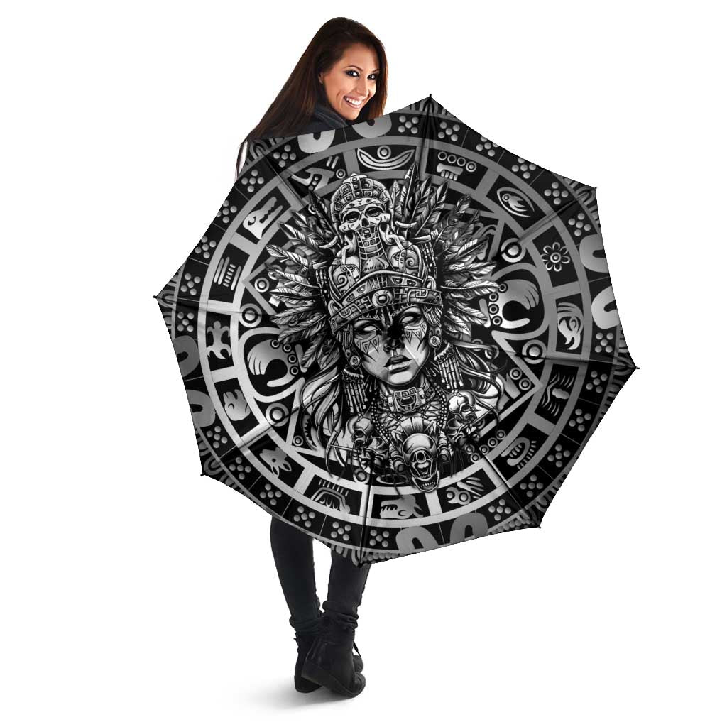 Mexico Aztec Warrior Goddess Umbrella Aztec Skull Tribal Calender Silver Spirit - Wonder Print Shop