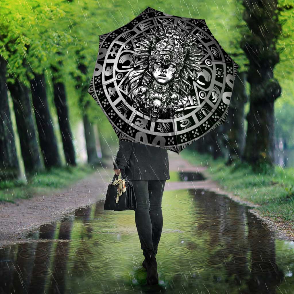 Mexico Aztec Warrior Goddess Umbrella Aztec Skull Tribal Calender Silver Spirit - Wonder Print Shop