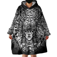 Mexico Aztec Warrior Goddess Wearable Blanket Hoodie Aztec Skull Tribal Calender Silver Spirit - Wonder Print Shop