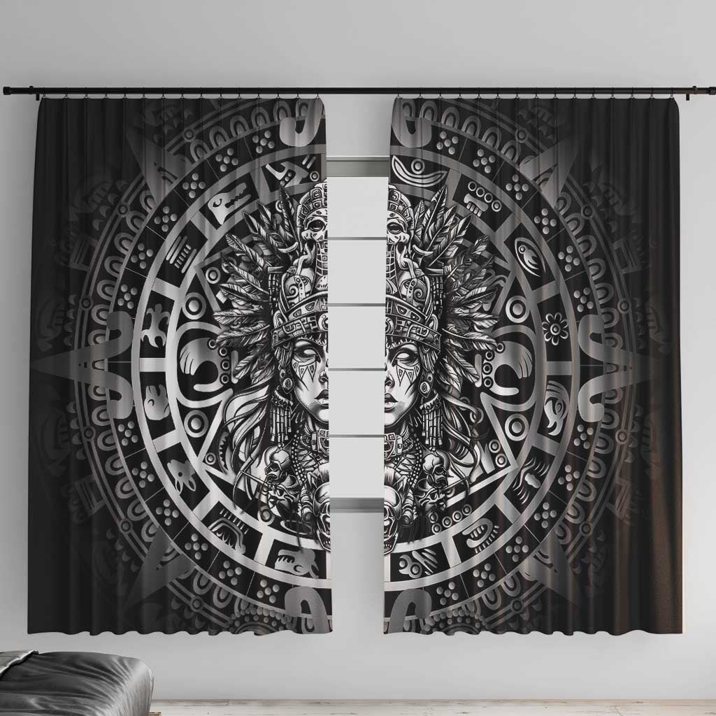 Mexico Aztec Warrior Goddess Window Curtain Aztec Skull Tribal Calender Silver Spirit - Wonder Print Shop
