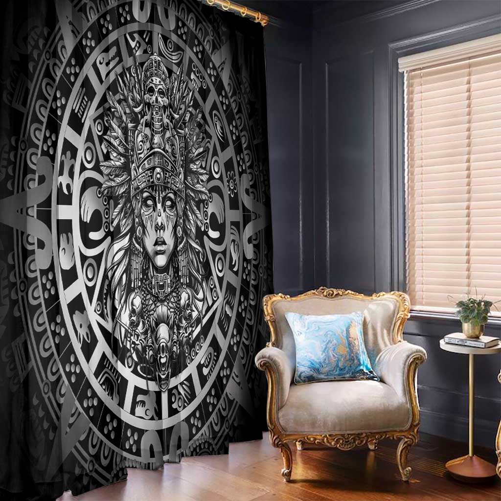 Mexico Aztec Warrior Goddess Window Curtain Aztec Skull Tribal Calender Silver Spirit - Wonder Print Shop