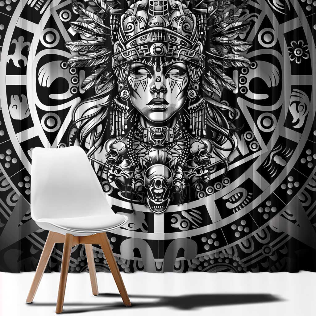 Mexico Aztec Warrior Goddess Window Curtain Aztec Skull Tribal Calender Silver Spirit - Wonder Print Shop