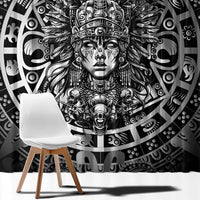 Mexico Aztec Warrior Goddess Window Curtain Aztec Skull Tribal Calender Silver Spirit - Wonder Print Shop
