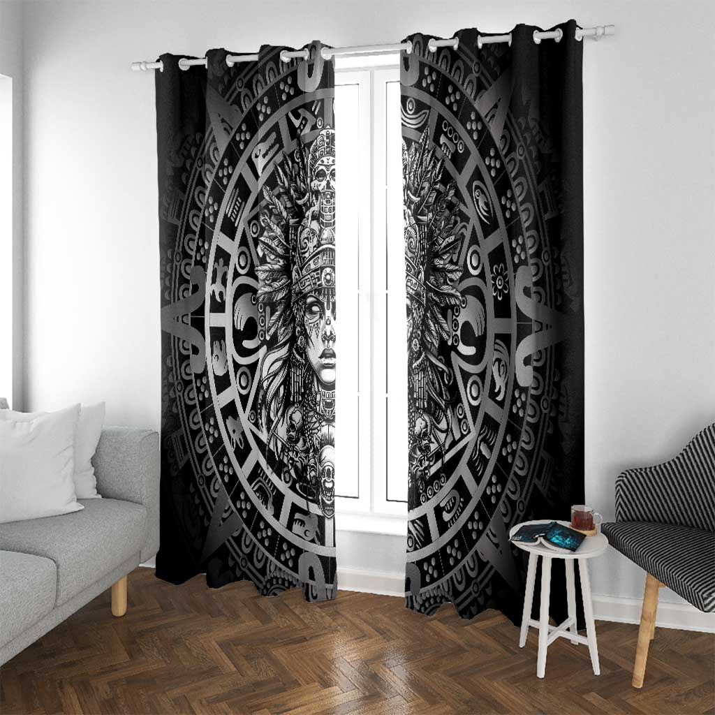 Mexico Aztec Warrior Goddess Window Curtain Aztec Skull Tribal Calender Silver Spirit - Wonder Print Shop