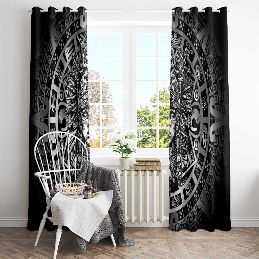 Mexico Aztec Warrior Goddess Window Curtain Aztec Skull Tribal Calender Silver Spirit - Wonder Print Shop