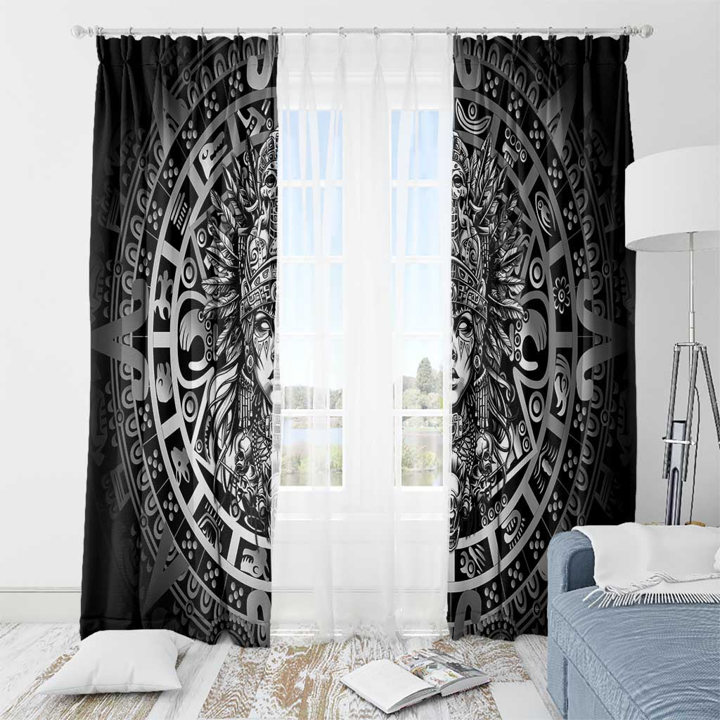 Mexico Aztec Warrior Goddess Window Curtain Aztec Skull Tribal Calender Silver Spirit - Wonder Print Shop