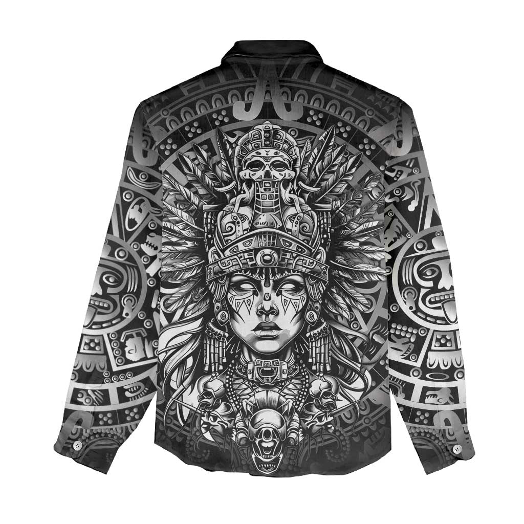 Mexico Aztec Warrior Goddess Women Casual Shirt Aztec Skull Tribal Calender Silver Spirit - Wonder Print Shop