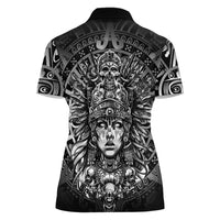 Mexico Aztec Warrior Goddess Women Polo Shirt Aztec Skull Tribal Calender Silver Spirit - Wonder Print Shop