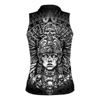 Mexico Aztec Warrior Goddess Women Sleeveless Polo Shirt Aztec Skull Tribal Calender Silver Spirit - Wonder Print Shop