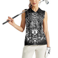 Mexico Aztec Warrior Goddess Women Sleeveless Polo Shirt Aztec Skull Tribal Calender Silver Spirit - Wonder Print Shop