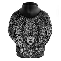 Mexico Aztec Warrior Goddess Zip Hoodie Aztec Skull Tribal Calender Silver Spirit - Wonder Print Shop