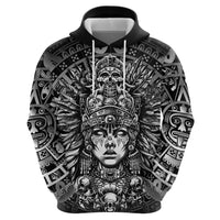 Mexico Aztec Warrior Goddess Zip Hoodie Aztec Skull Tribal Calender Silver Spirit - Wonder Print Shop