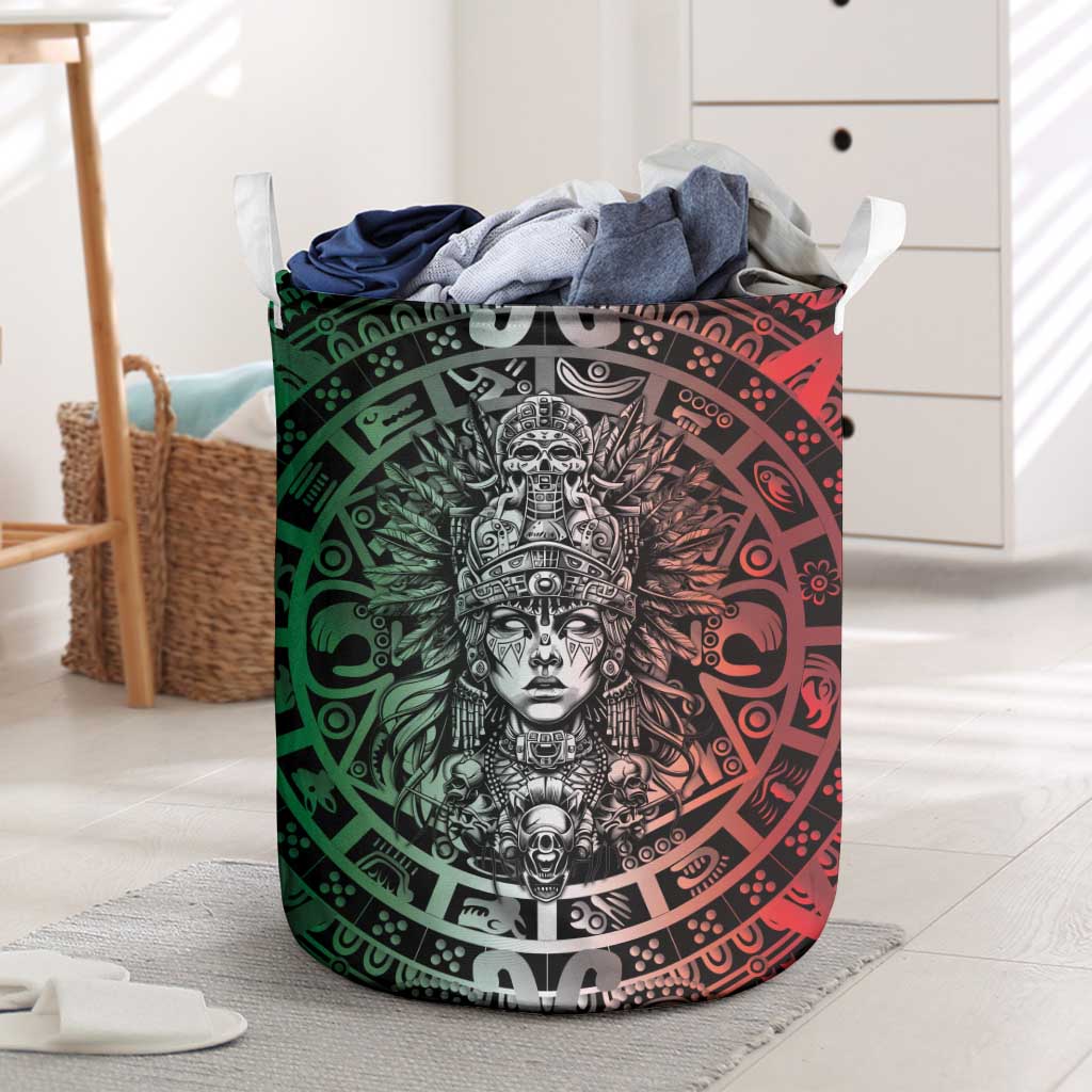 Mexico Aztec Warrior Goddess Laundry Basket Aztec Skull Tribal Calender Tricolor Spirit - Wonder Print Shop