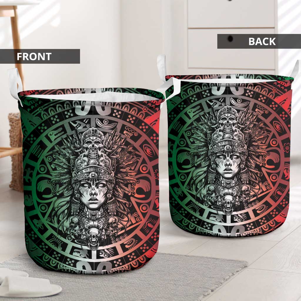 Mexico Aztec Warrior Goddess Laundry Basket Aztec Skull Tribal Calender Tricolor Spirit - Wonder Print Shop