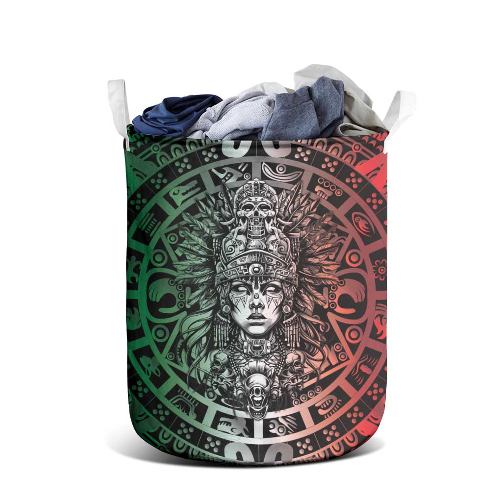 Mexico Aztec Warrior Goddess Laundry Basket Aztec Skull Tribal Calender Tricolor Spirit - Wonder Print Shop