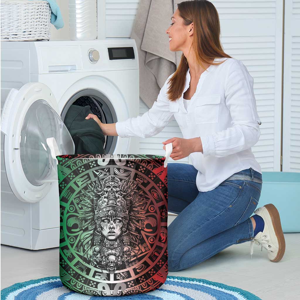 Mexico Aztec Warrior Goddess Laundry Basket Aztec Skull Tribal Calender Tricolor Spirit - Wonder Print Shop