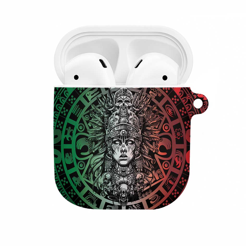 Mexico Aztec Warrior Goddess AirPods Case Aztec Skull Tribal Calender Tricolor Spirit - Wonder Print Shop