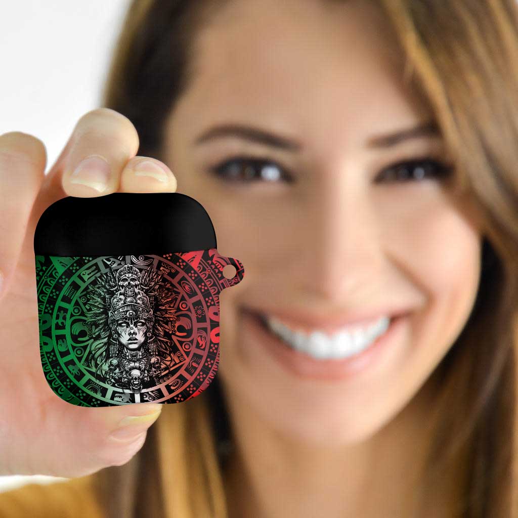 Mexico Aztec Warrior Goddess AirPods Case Aztec Skull Tribal Calender Tricolor Spirit - Wonder Print Shop