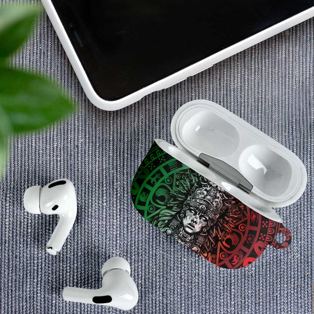 Mexico Aztec Warrior Goddess AirPods Case Aztec Skull Tribal Calender Tricolor Spirit - Wonder Print Shop