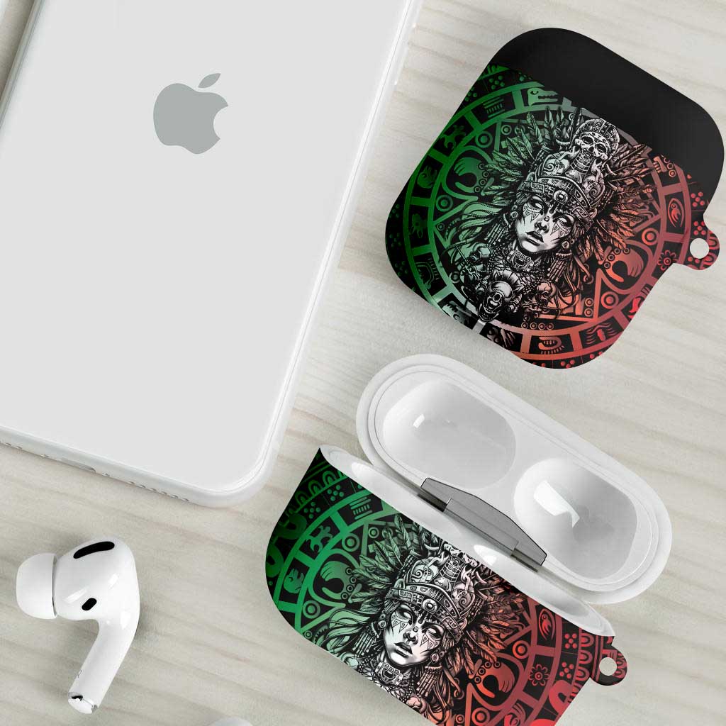 Mexico Aztec Warrior Goddess AirPods Case Aztec Skull Tribal Calender Tricolor Spirit - Wonder Print Shop