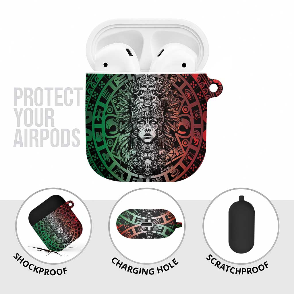 Mexico Aztec Warrior Goddess AirPods Case Aztec Skull Tribal Calender Tricolor Spirit - Wonder Print Shop