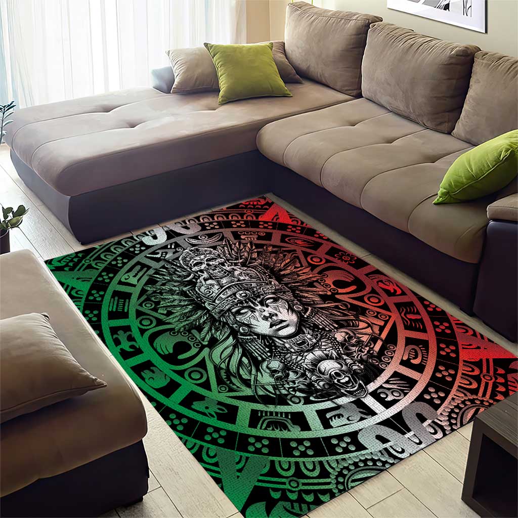 Mexico Aztec Warrior Goddess Area Rug Aztec Skull Tribal Calender Tricolor Spirit - Wonder Print Shop