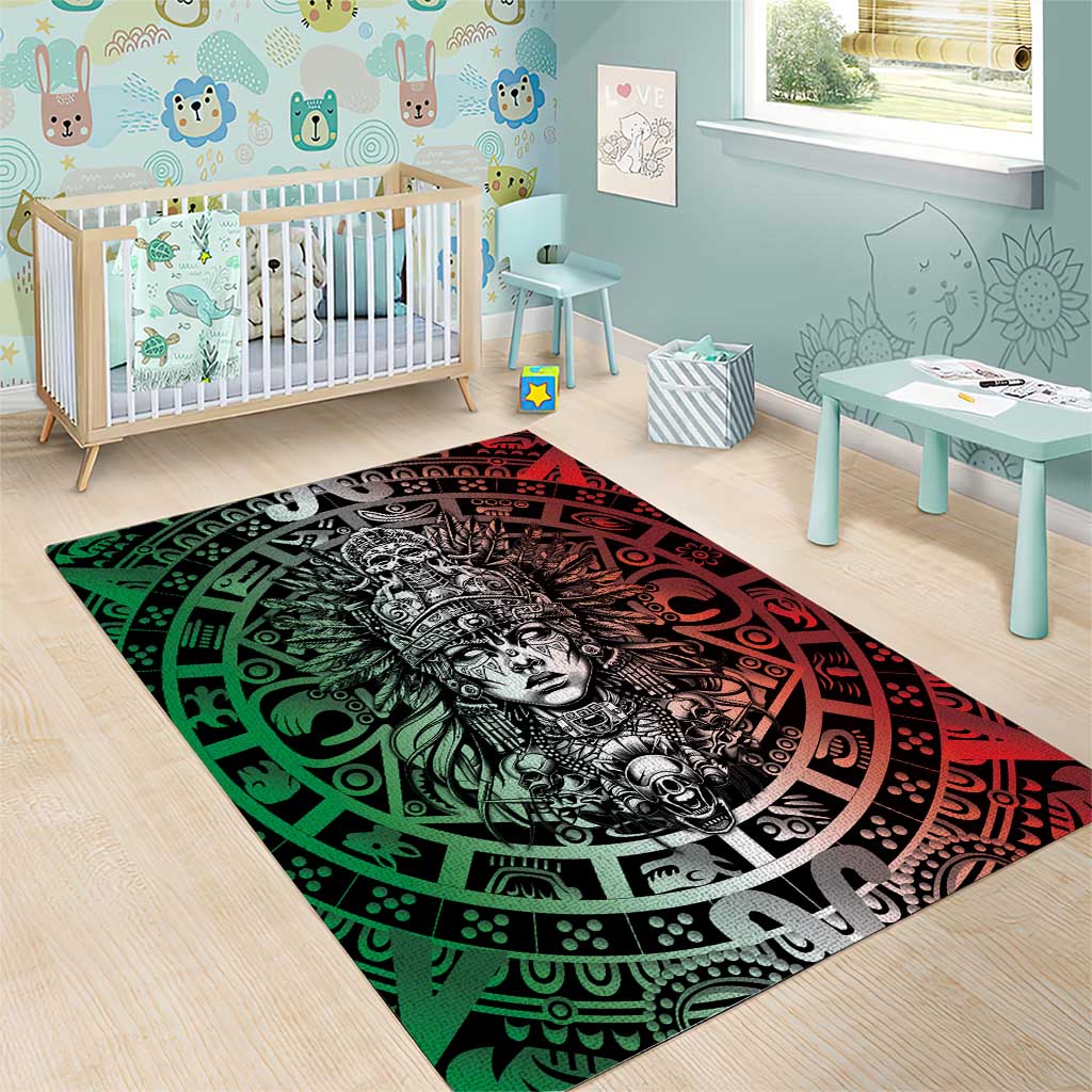 Mexico Aztec Warrior Goddess Area Rug Aztec Skull Tribal Calender Tricolor Spirit - Wonder Print Shop