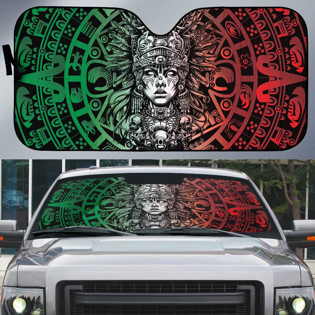 Mexico Aztec Warrior Goddess Auto Sun Shade Aztec Skull Tribal Calender Tricolor Spirit - Wonder Print Shop