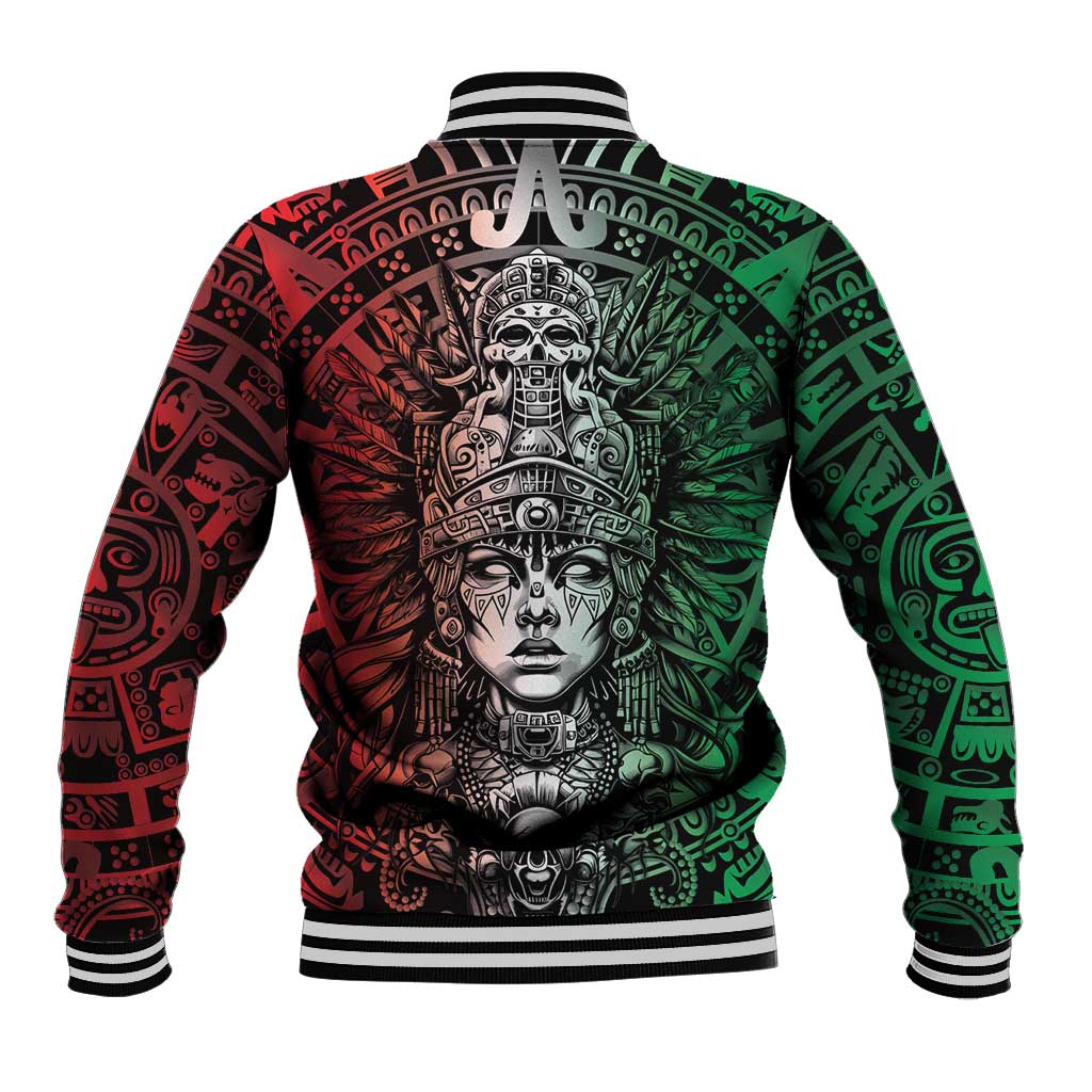 Mexico Aztec Warrior Goddess Baseball Jacket Aztec Skull Tribal Calender Tricolor Spirit - Wonder Print Shop