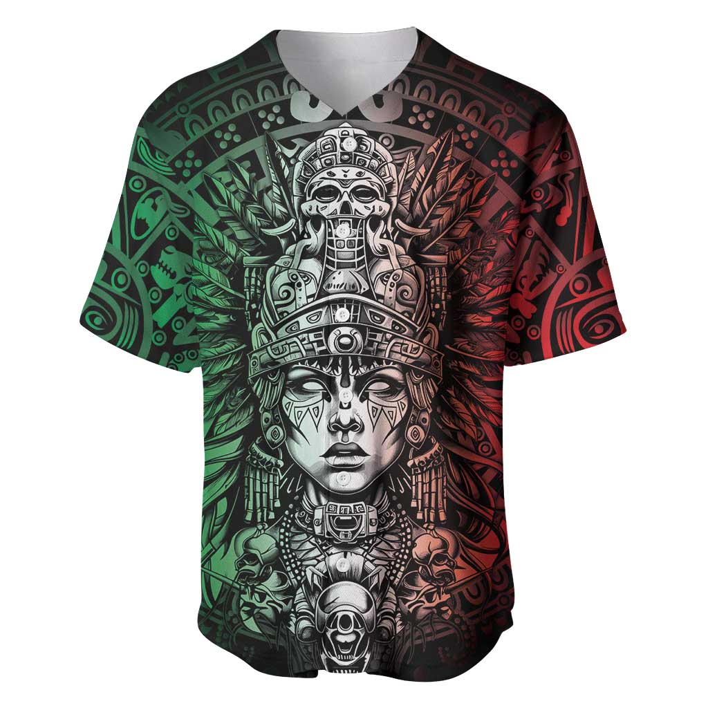 Mexico Aztec Warrior Goddess Baseball Jersey Aztec Skull Tribal Calender Tricolor Spirit - Wonder Print Shop