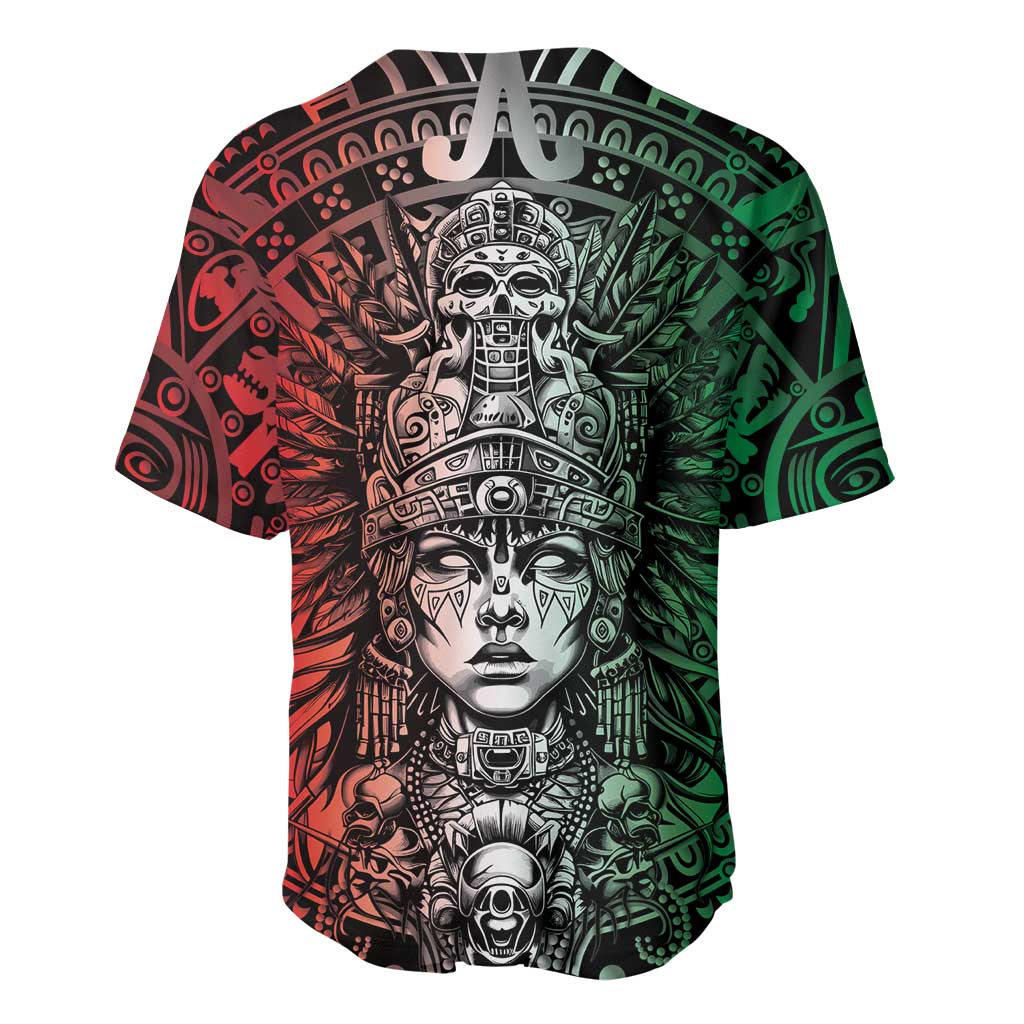 Mexico Aztec Warrior Goddess Baseball Jersey Aztec Skull Tribal Calender Tricolor Spirit - Wonder Print Shop