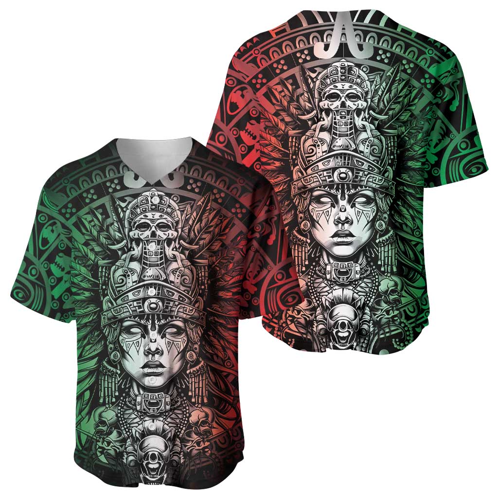Mexico Aztec Warrior Goddess Baseball Jersey Aztec Skull Tribal Calender Tricolor Spirit - Wonder Print Shop