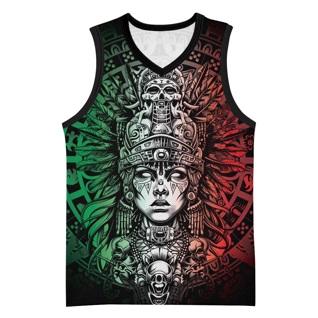 Mexico Aztec Warrior Goddess Basketball Jersey Aztec Skull Tribal Calender Tricolor Spirit - Wonder Print Shop