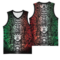 Mexico Aztec Warrior Goddess Basketball Jersey Aztec Skull Tribal Calender Tricolor Spirit - Wonder Print Shop