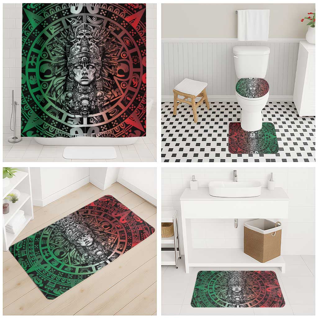 Mexico Aztec Warrior Goddess Bathroom Set Aztec Skull Tribal Calender Tricolor Spirit - Wonder Print Shop