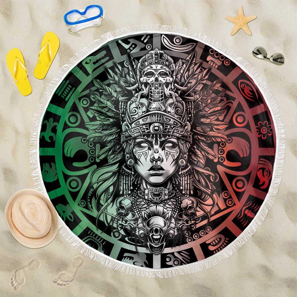 Mexico Aztec Warrior Goddess Beach Blanket Aztec Skull Tribal Calender Tricolor Spirit - Wonder Print Shop
