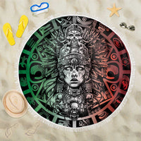 Mexico Aztec Warrior Goddess Beach Blanket Aztec Skull Tribal Calender Tricolor Spirit - Wonder Print Shop