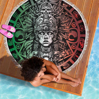Mexico Aztec Warrior Goddess Beach Blanket Aztec Skull Tribal Calender Tricolor Spirit - Wonder Print Shop