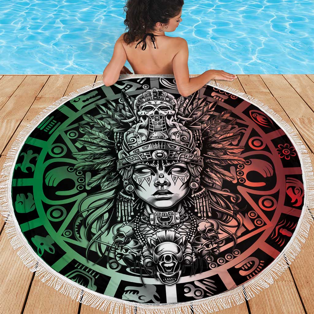 Mexico Aztec Warrior Goddess Beach Blanket Aztec Skull Tribal Calender Tricolor Spirit - Wonder Print Shop