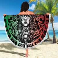 Mexico Aztec Warrior Goddess Beach Blanket Aztec Skull Tribal Calender Tricolor Spirit - Wonder Print Shop