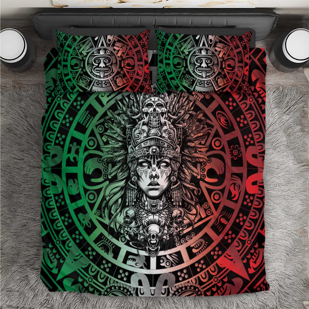 Mexico Aztec Warrior Goddess Bedding Set Aztec Skull Tribal Calender Tricolor Spirit - Wonder Print Shop