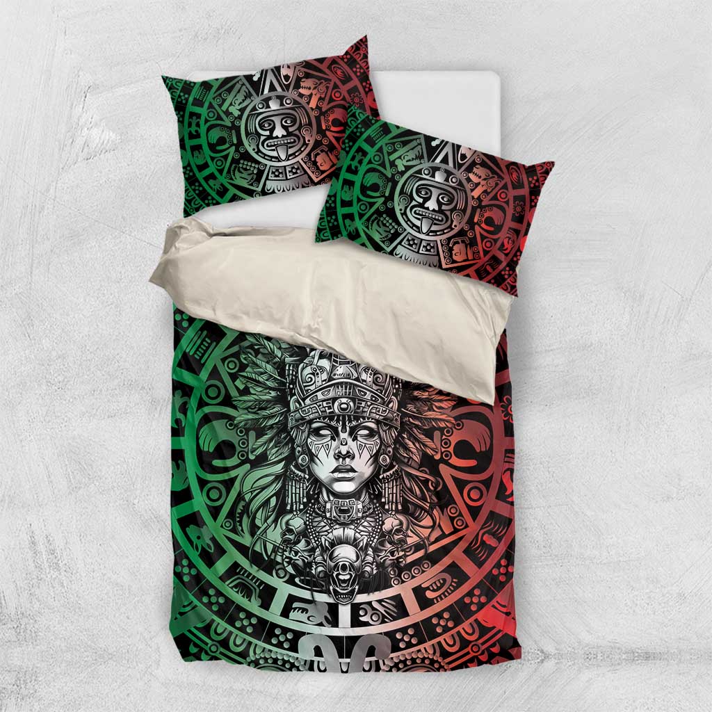 Mexico Aztec Warrior Goddess Bedding Set Aztec Skull Tribal Calender Tricolor Spirit - Wonder Print Shop