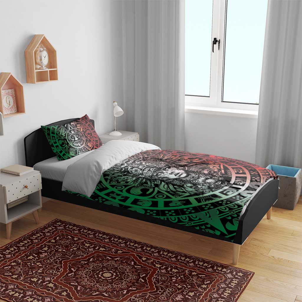 Mexico Aztec Warrior Goddess Bedding Set Aztec Skull Tribal Calender Tricolor Spirit - Wonder Print Shop
