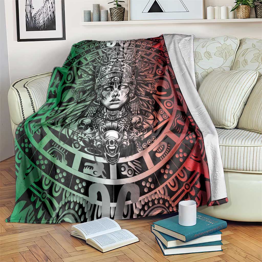Mexico Aztec Warrior Goddess Blanket Aztec Skull Tribal Calender Tricolor Spirit - Wonder Print Shop